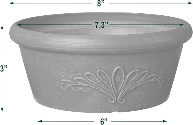 Arcadia Garden Products PSW TA20DC Plastic/Stone/Wood Composite Bulb Pan – No Drainage Hole (Drillable), 8"x3", Dark Charcoal