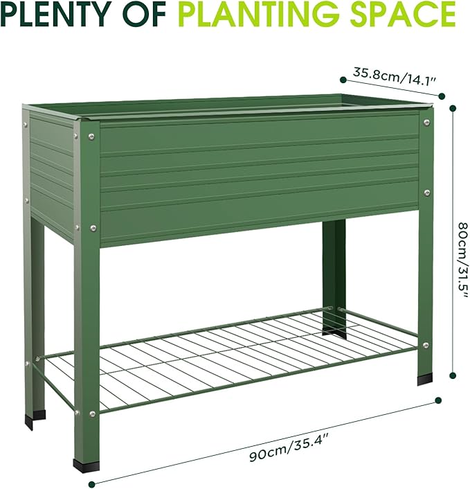 2-Pack Raised Garden Beds - Galvanized Steel Planter Boxes, 400 lb Capacity, 5 Drainage Holes & 2 Flow Channels, Elevated Garden Bed with Mesh Bottom for Outdoor Gardening