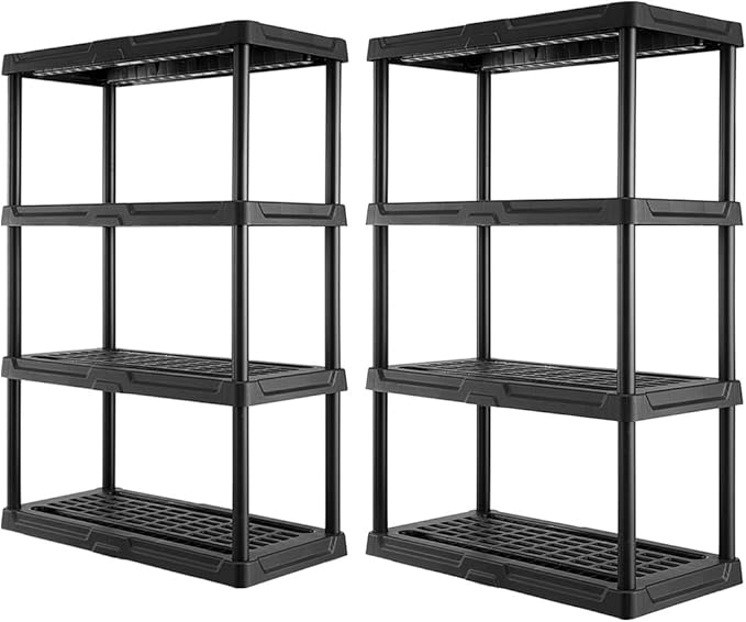 CENTREX CX 4-Tier Heavy Duty Plastic Storage Shelves that Support up to 150lbs/shelf, Organization and Storage, Weather-Resistant Design, Easy Assembly, 2 Pack, Black (53”H x 36”W x 18”D)