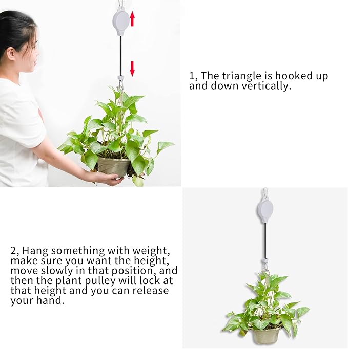 6 Pcs Retractable Plant Hanger, Easy Reach Plant Pulley Adjustable Height Wheel for Hanging Plants - Heavy Duty for Garden Baskets Pots & Birds Feeder - White