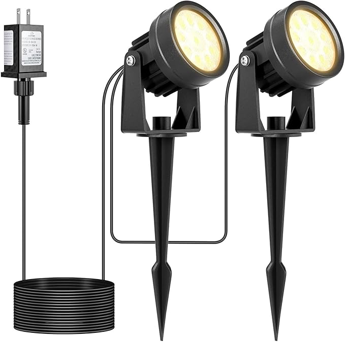 Warm White Spot Lights, Outdoor 3000K LED Spotlights, Outside Landscape Lighting IP65 Waterproof Garden Uplights for Lawn Front Porch Driveway Decorative, 2 Lights