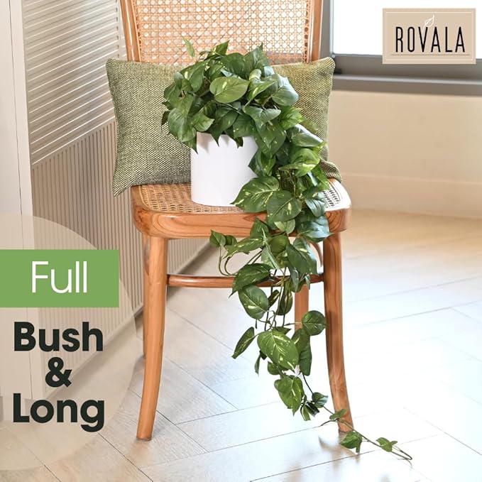 MY ROVALA Silk Plants for Home Decor Indoor in Pot Realistic Artificial Plants Hanging Faux Plants Indoor Fake Potted Plants for Shelves Bedroom Bathroom Trailing Plant, Fake Pothos Ivy (Dark Green)