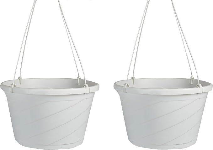 The HC Companies 12 Inch Euro Hanging Planters, Lightweight UV-Resistant Plastic Hanging Planters for Indoor & Outdoor Plants, 2-Pack Hanging Flower Pots for Garden, Patio & Home Decor, White