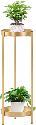 Metal Gold Tall Plant Stand Indoor or Outdoor - 30 inch 2 Tier Modern Corner Planter Shelf Rack with 2 Removable Display Shelves(10 inch) for Bedroom Living Room Balcony