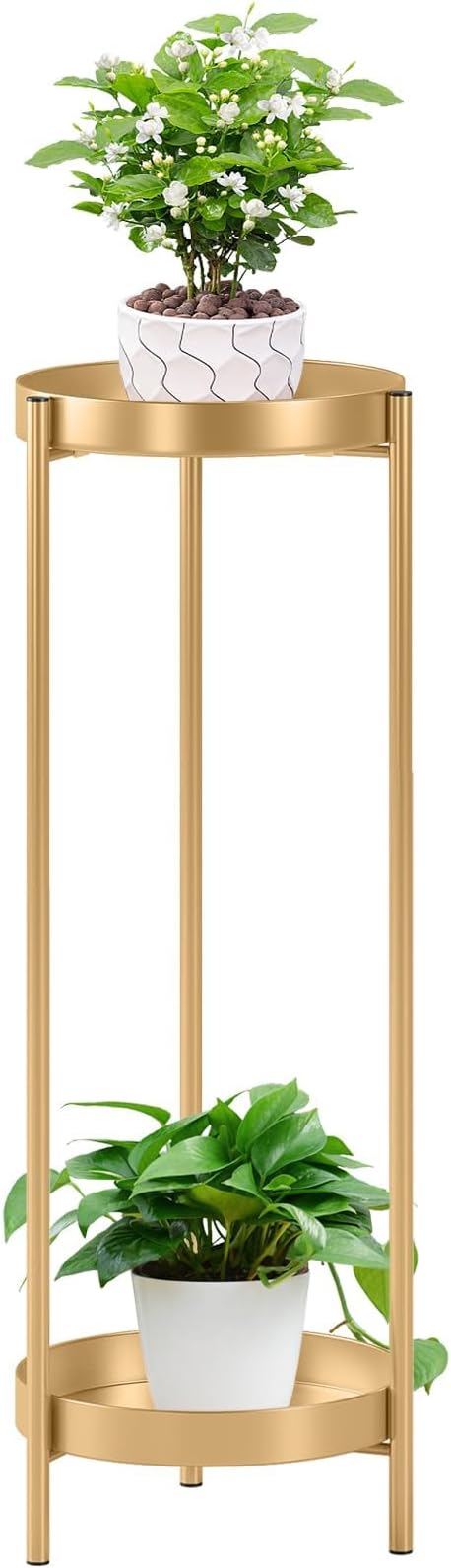 Metal Gold Tall Plant Stand Indoor or Outdoor - 30 inch 2 Tier Modern Corner Planter Shelf Rack with 2 Removable Display Shelves(10 inch) for Bedroom Living Room Balcony