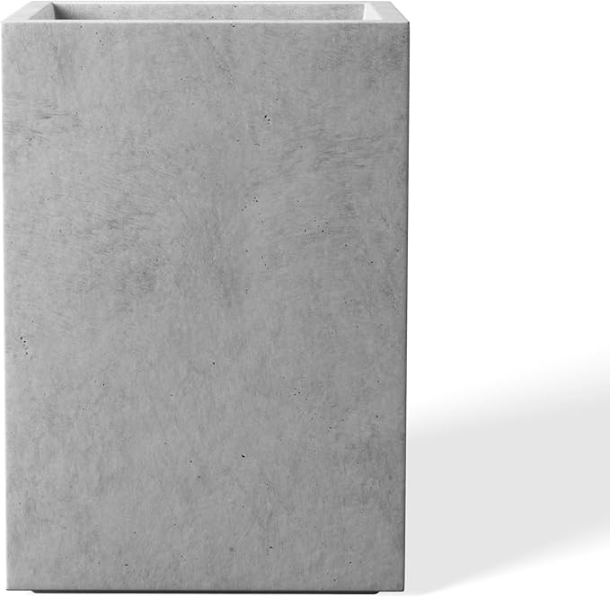 Kante 15.7" H Tall Rectangular Concrete Planters, Outdoor Indoor Lightweight Plant Pots with Drainage Hole and Rubber Plug, Modern Style for Home Garden Patio, Natural Concrete