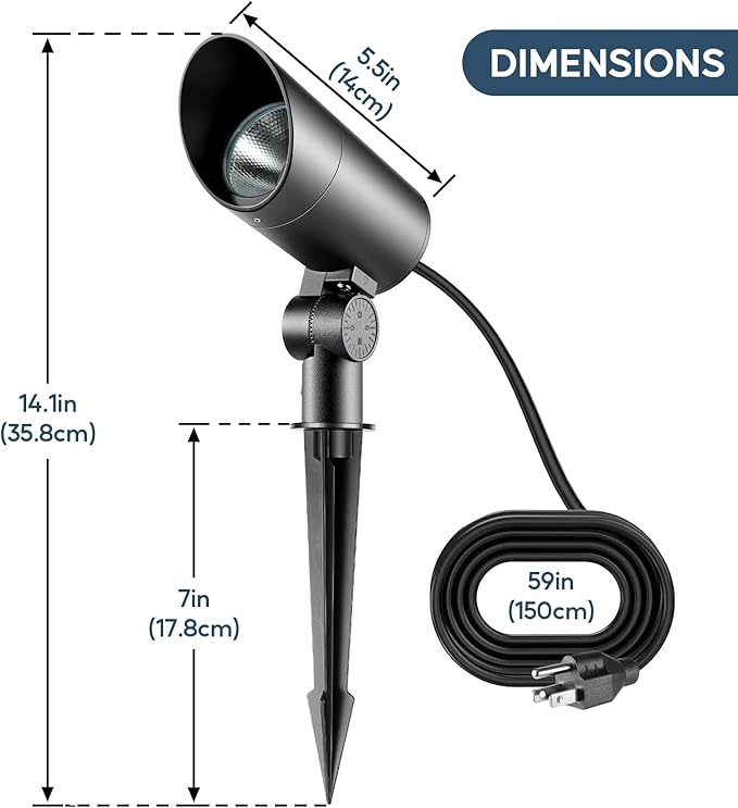 30W Spot Lights Outdoor LED Spotlight 120V 3000LM Ultra Bright Flag Pole Light with Metal Stake and Metal Base Warm White Landscape Lights for Flag Tree Garden House 5FT Cord with Plug (2)