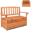 Outvita Outdoor Wood Storage Bench, Wooden Large Deck Box with Seating & Armrest, Waterproof Patio Organizer Loveseat for Garden Porch Deck Backyard Poolside, Natural