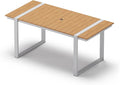 Outdoor Dining Table for 6, HDPS+ Aluminum Patio Dning Table with U-Shape Leg, Size: 67.4"*32.3"*29.6",Modern Rectangular Table for Lawn, Garden (White-Teak)