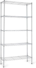 Amazon Basics 5-Shelf Adjustable Heavy Duty Steel Wire Rack, Space Saving Storage Shelving Organizer for Kitchen, Garage, No-Tool Assembly, 350 lbs Weight Capacity, 36" x 14" x 72", Chrome