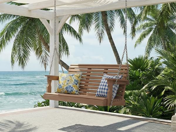 Psilvam Porch Swing, 2-Person Poly Lumber Outdoor Porch Swing, All-Weather Farmhouse Patio Swing That Never Rot and Fade, Suit for Garden, Porch and Park (51" D x 27" W x 23" H)