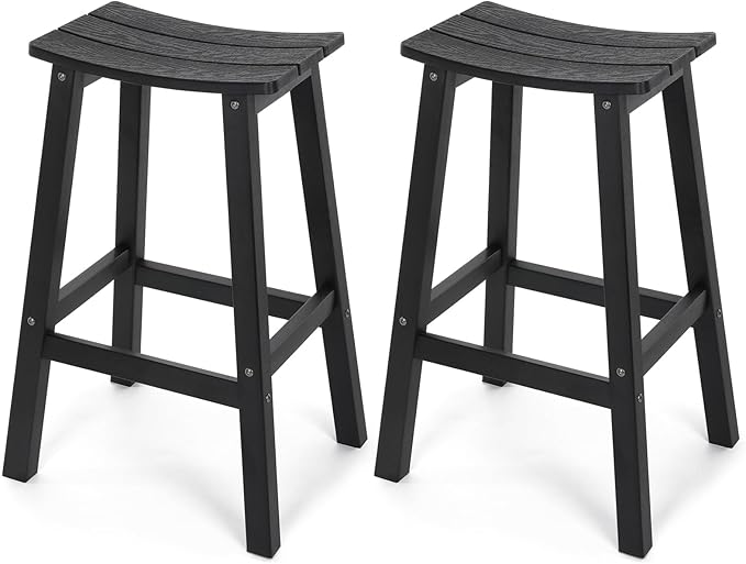 Stoog All-Weather Bar Stools Set of 2, 28" Height Outdoor Bar Stools with 400 lbs Weight Capacity, Low Maintenance, for Patio, Deck, Kitchen Counter, and Garden, Black