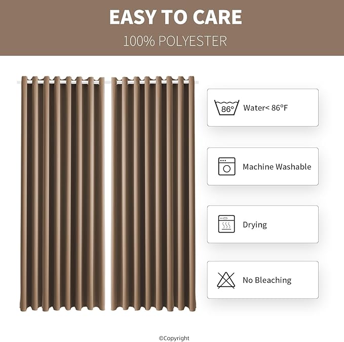 Waterproof Outdoor Curtain W105 x L95 - Grommet Top Sunlight Blocking Window Treatment Drapes Blackout Curtains for Home Bedroom Living Room Outdoor Patio Porch Pergola Cabana Gazebo (Camel Brown)