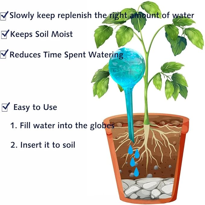 Plant Watering Stakes, Large 12pcs Flower Automatic Watering Bulbs, Plastic Plant Flower Self Watering Globes, Garden Self Watering Planter Insert for Daily Watering