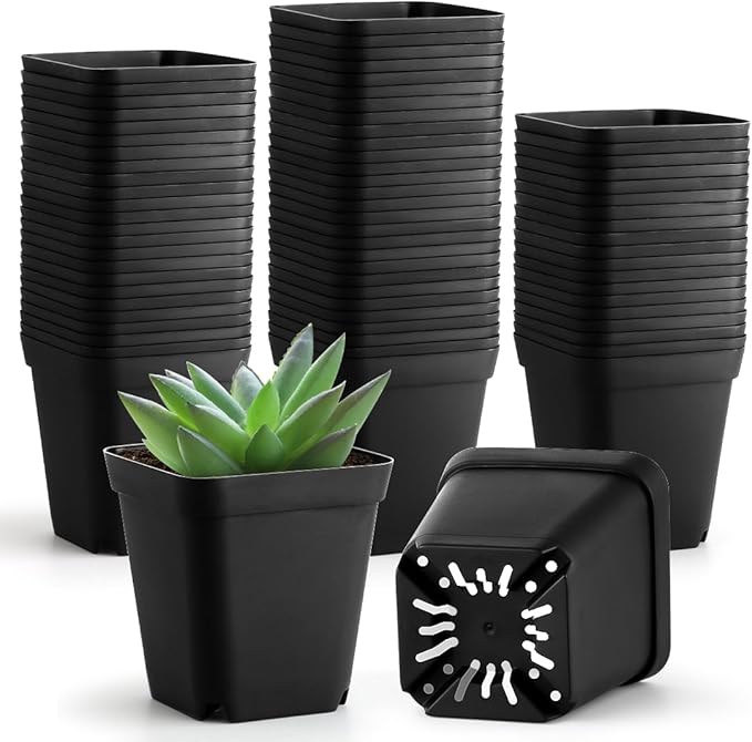 BTPLASTIK Small Plant Pots 3.5 Inch, 120 Pcs Nursery Pots with Drainage Holes, Durable Plastic Succulents Pots for Seedlings, Cuttings (Black)