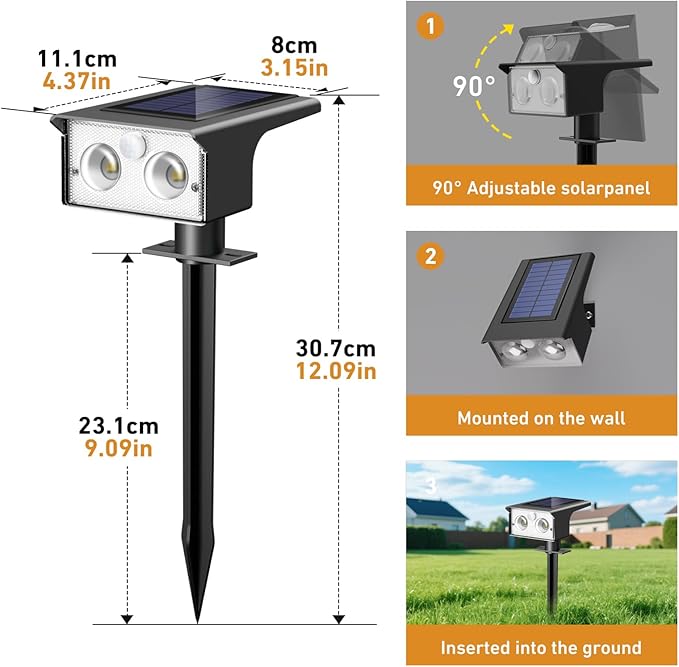 btfarm Solar Spot Lights Outdoor Waterproof, 4 Pack/3 Modes Motion Sensor Lights, Solar Powered Spotlights 2-in-1 Auto On/Off for Outside Pathway Yard Garden Lighting, Cool White