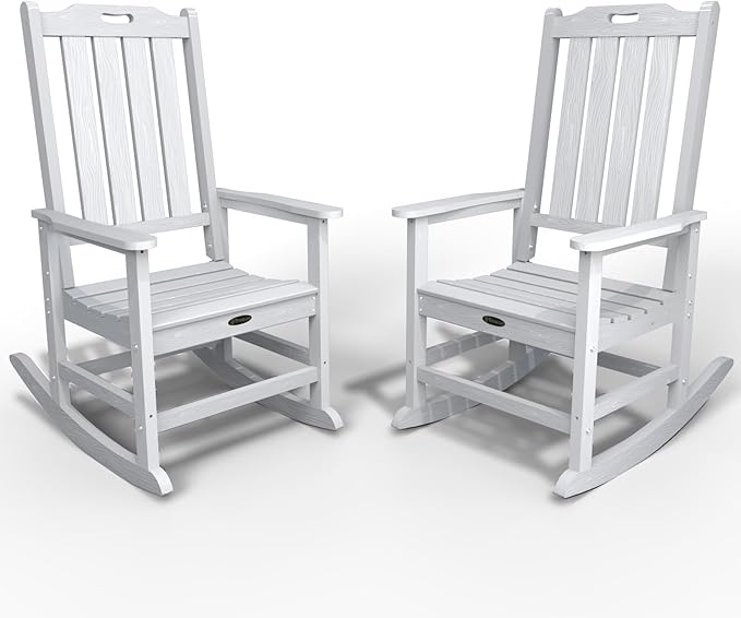 Oversized Rocking Chair Set of 2, Outdoor Rocking Chair for Adults, All Weather Resistant Porch Rocker for Lawn Garden, White
