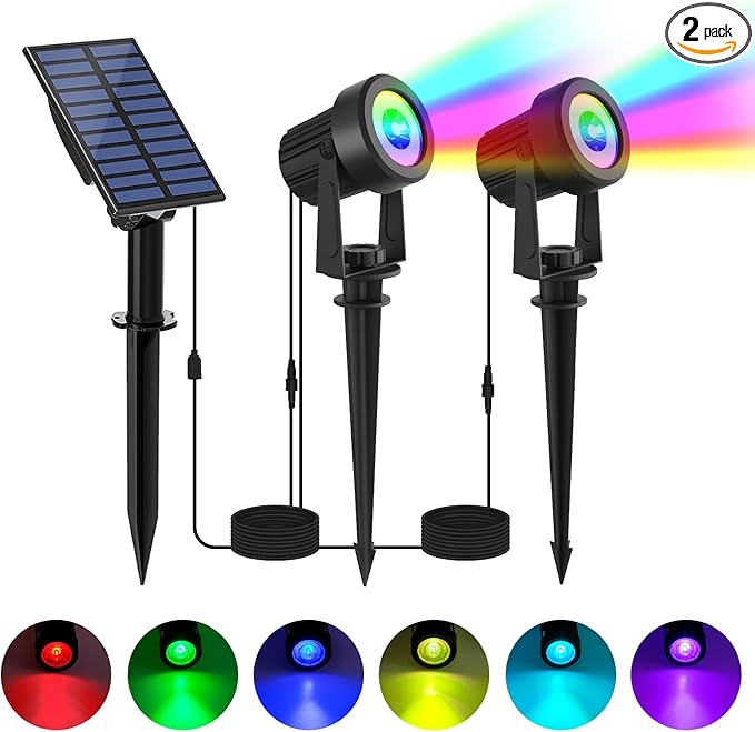 Solar Spotlights Outdoor Waterproof, RGB Landscape Spotlights, Christmas Decorative Solar Spot Lighting for Garden, Yard, Pathway, Lawn, Poolside, Party, 2-in-1 Mounted (RGB, 1 Pack)