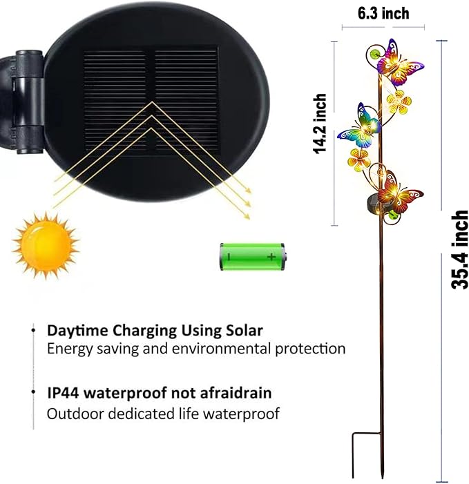 NAN ZAI NAN FANG Butterfly Solar Stake Lights, Waterproof, for Outdoor Decor, Garden,Lawn,Patio or Courtyard, 2 Pack