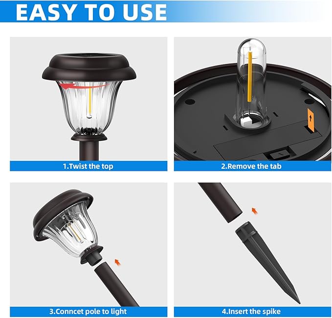 Solar Lights Outdoor, 6 Pack Metal Solar Pathway Lights, Heavy Duty Stainless Steel & Glass, Auto On/Off Waterproof Garden Lights for Driveway Landscape Walkway Yard Outdoor Decor (Warm White)