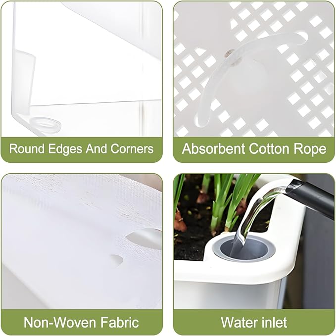 Window Box Planter, 2 Pack 10 Inch Plastic Self Watering Pots for Indoor Plants, Rectangular Flower Pots with Reservoir for Outdoor Indoor Plants Garden Home Decor - White