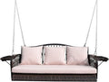 Wicker Porch Swing Heavy Duty 900 LBS 3-Seat Outdoor Patio Swing Chair with Cushions & 8.9ft Chains Outdoor Hanging Bench with Upgraded Cup Holders for Garden Deck Backyard