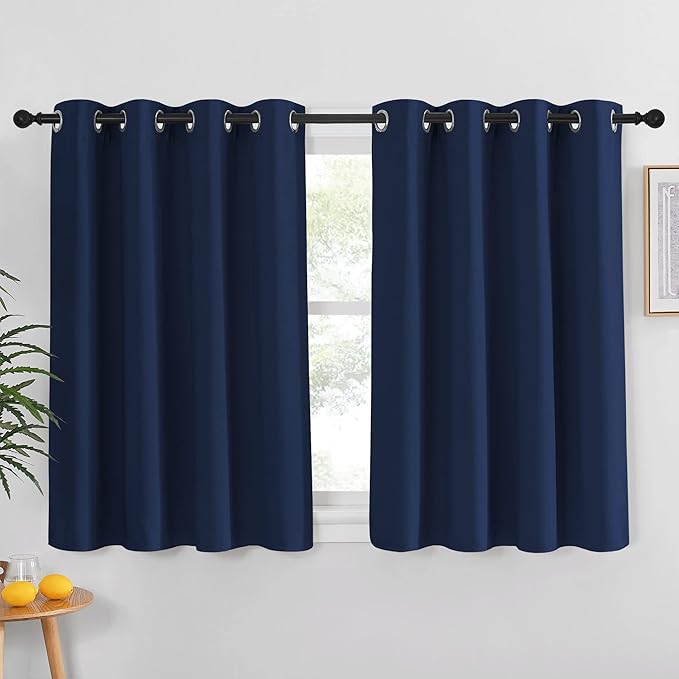 NICETOWN Blackout Curtain and Drape for Kitchen - Thermal Insulated Solid Grommet Top Blackout Panel/Drapery for Kid's Room (Navy, 1 Panel, 52 x 54 inches)