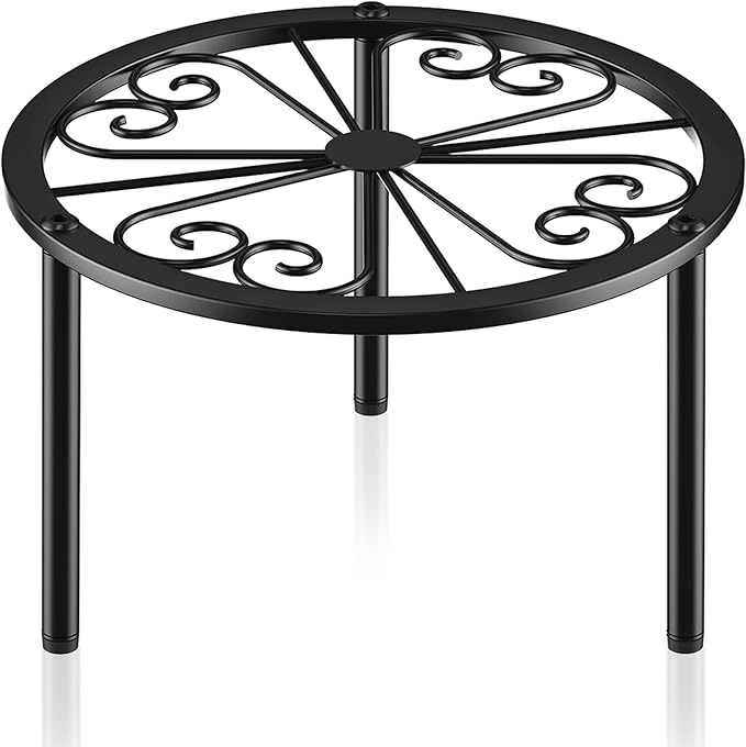 TOSKING Heavy Duty Metal Plant Stand - 9.1-inch Decorative Round Plant Stand, Adjustable Leveling Feet & Rust-Resistant Finish for Indoor/Outdoor Use