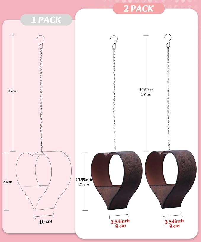 Metal Plant Hangers Indoor and Outdoor for Mom Women Her Wife Garden Lovers Birthday - Heart Shape Hanging Planters for Window Wall Living Room Office Decor(2 Pack)