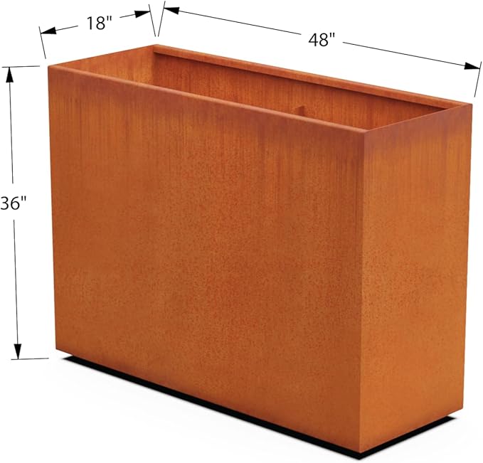 Plantercraft Large Rectangular Planters for Outdoor Plants | 48x18x36 Corten Steel Planter | Extra Large Outdoor Planter Box for Patios and Gardens | Fully Assembled Metal Planter Rectangle