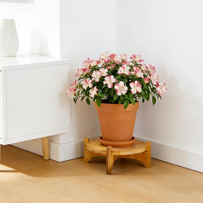 2 Pack Bamboo Plant Stand, Mid Century Modern Planter Stand, Detachable Flower Pot Holder, Sturdy Potted Plant Rack for Indoor Outdoor Garden Home, Fits Up to 8 Inch Planter (Pot Not Included)
