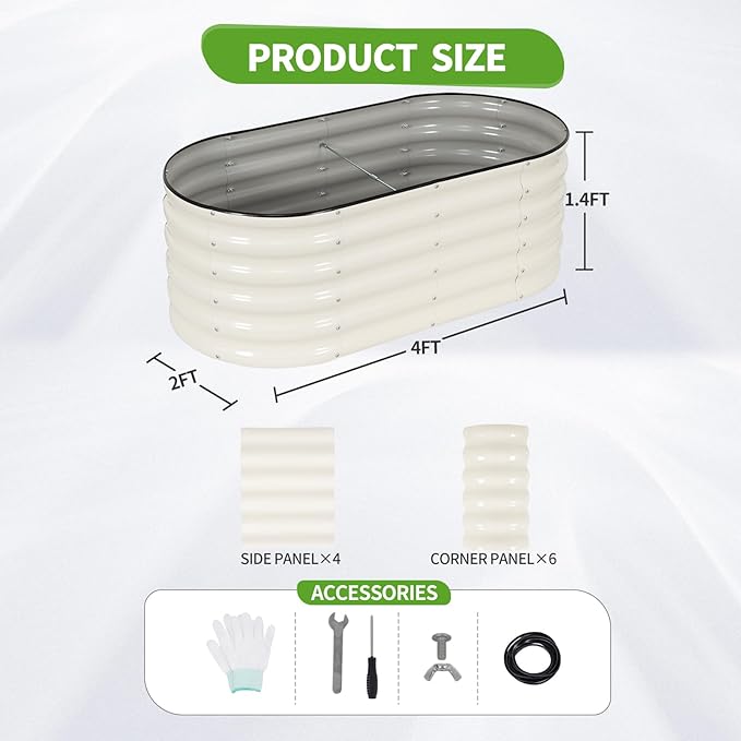Galvanized Raised Garden Bed Outdoor- 2 Pcs Raised Beds for Gardening| Metal Planter Box, Steel Raised Garden Bed Kit with Gloves for Vegetables, Flower, Herbs (4x2x1.4FT, White)