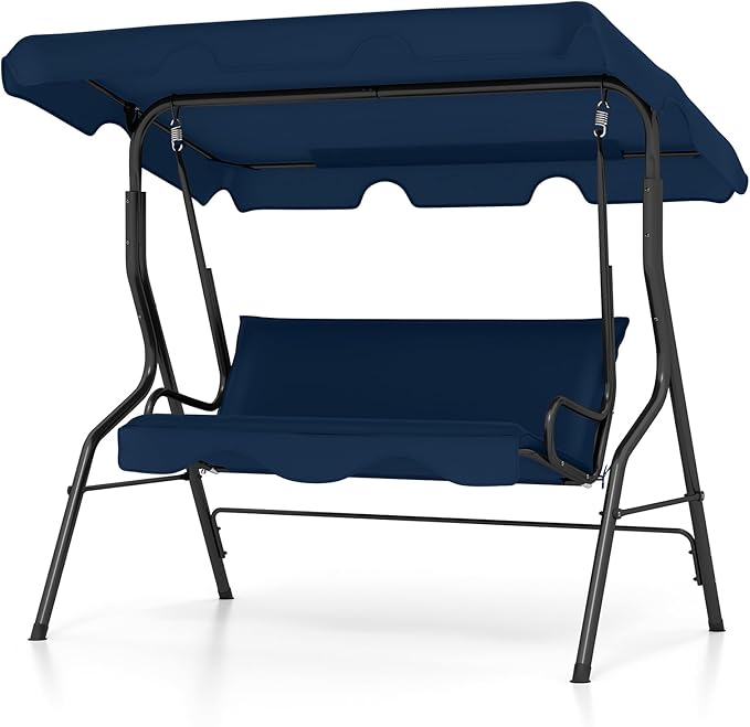 Tangkula 3 Person Porch Swing, Patio with Removable Cushion & Powder-Coated Steel Frame, Outdoor Swing with Canopy for Porch, Backyard, Garden, Balcony(Navy)