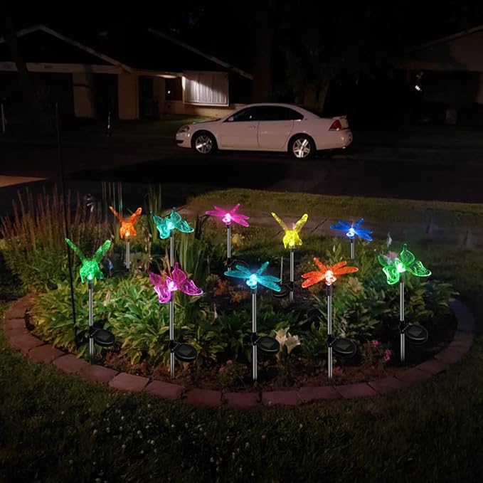Anordsem Solar Garden Lights Outdoor: 6 Waterproof PVC Insect Stake Light Heads - Changeable Color LED Lighting for Gardener Yard Decoration - Christmas Gifts for Homeowners Over 30