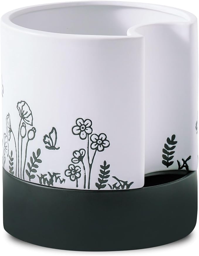 Nihow Self Watering Plant Pot: 8 Inch Ceramic Planter with Drainage Hole & Water Storage Plus for Indoor & Outdoor Plants - Cylinder Round Flower Pot for Succulent/Herbs/Violets - White