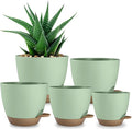 Plant Pots 8/7.5/7/6.5/6 Inch Self Watering Pots,5 Pack Planters with Drainage Holes and Saucers,Plastic Flower Pots,Nursery Planters for Indoor Outdoor Plants (Green)