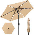 Best Choice Products 7.5ft Outdoor Solar Market Table Patio Umbrella for Deck, Pool w/Tilt, Crank, LED Lights - Sand