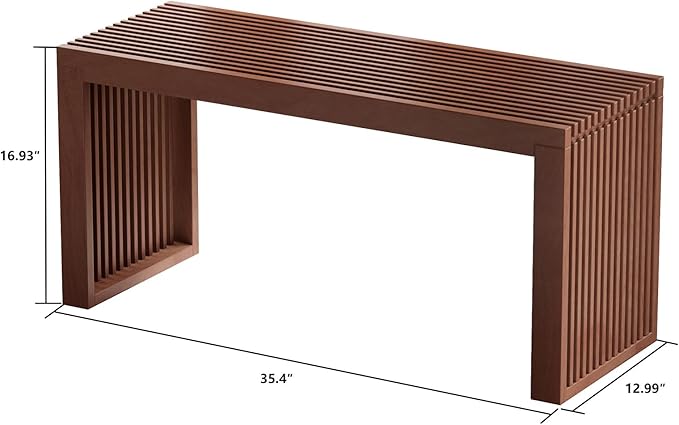 Bamboo Dining Bench, 35 inch Farmhouse Decor Indoor Kitchen Table Bench, Entryway Shoe Rack Bench, Outdoor Bench, Solid Bamboo Benches for Living Room, Hallway, Bedroom, Bathroom (Brown, Long)