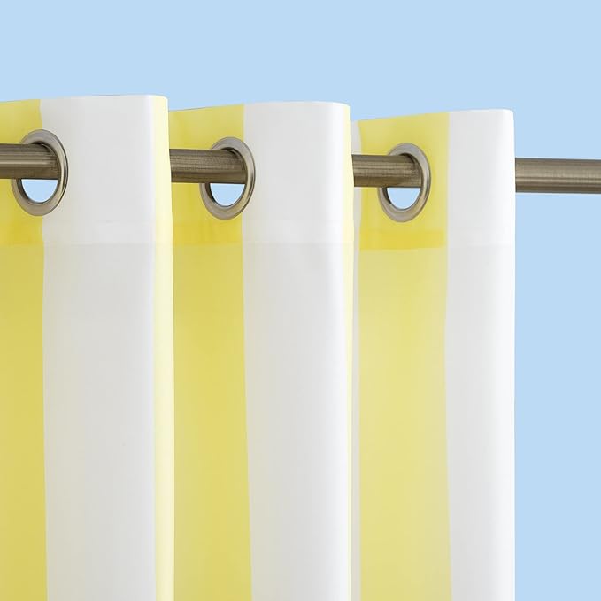 Sun Zero Valencia 2-Pack Cabana Stripe Indoor/Outdoor UV Protectant Energy Efficient Grommet Curtain Panel Pair, Yellow, 54" x 108