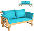 Tangkula Convertible Acacia Wood Patio Couch Sofa Bed with Adjustable Armrest, Outdoor Daybed with Cushion & Pillows, Outside Folding Futon Sofa Couch Bench for Porch, Courtyard, Poolside & Garden
