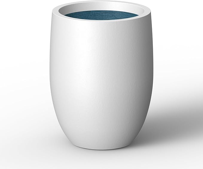 Kante 11.8 Inch Tall Concrete Planter, Large Indoor Outdoor Plant Pot with Drainage, Smooth White Finish with Painted Interior, Ideal for Porch, Home, Garden, Patio