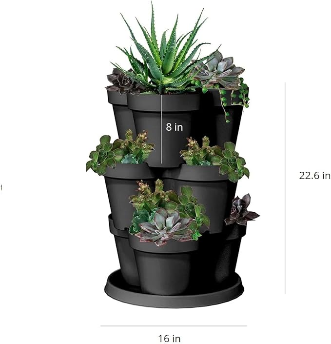The HC Companies Terrace Planter 23” Vertical Herb Garden Planter, 3 Tiered Stackable Strawberry Planting Pots, Indoor Outdoor Containers for Growing Vegetables and Succulents – Holds 9 Plants