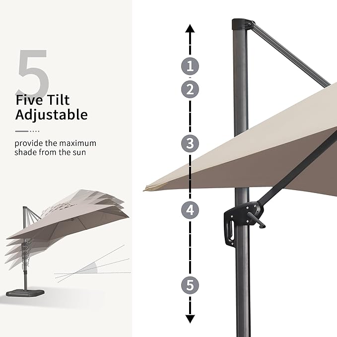 PURPLE LEAF 10' X 13' Patio Umbrella Outdoor Cantilever Rectangle Umbrella Aluminum Offset Umbrella with 360-degree Rotation for Garden Deck Pool Patio Taupe