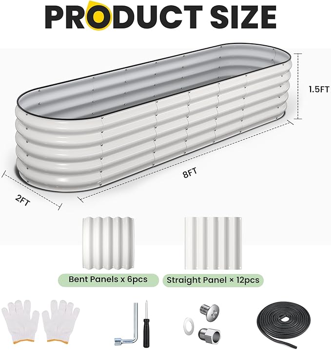 Galvanized Raised Garden Bed 8x2x1.5 FT, Oval Metal Raised Garden Bed Outdoor Planter Box with Open Bottom, Rust-Resistant Steel Garden Bed for Vegetables Herbs Flowers, Easy Assembly