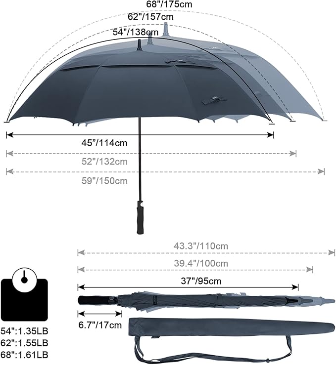 G4Free 47/54/62/68/72 Inch Automatic Open Golf Umbrella Oversize Extra Large Double Canopy Vented Windproof Waterproof Stick Umbrellas