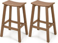 All-Weather Bar Stools Set of 2, 28" Height Outdoor Barstools with 400 lbs Weight Capacity, Looks Like Real Wood, for Bar, Kitchen Counter, Pool, and Patio, Teak