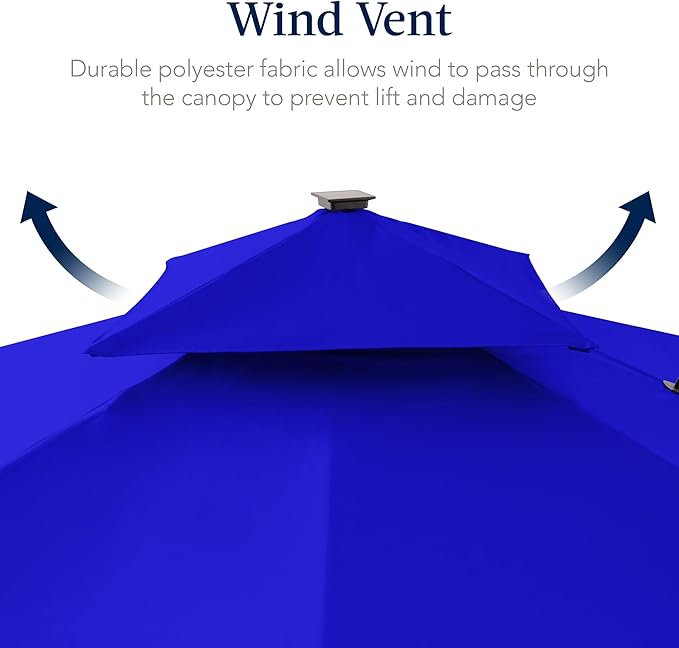 Best Choice Products 9x12ft LED Cantilever Patio Umbrella w/Base Included & 360° Rotation, Large Solar Offset Hanging Outdoor Sun Shade for Deck, Backyard Table w/Stand & Lights – Resort Blue