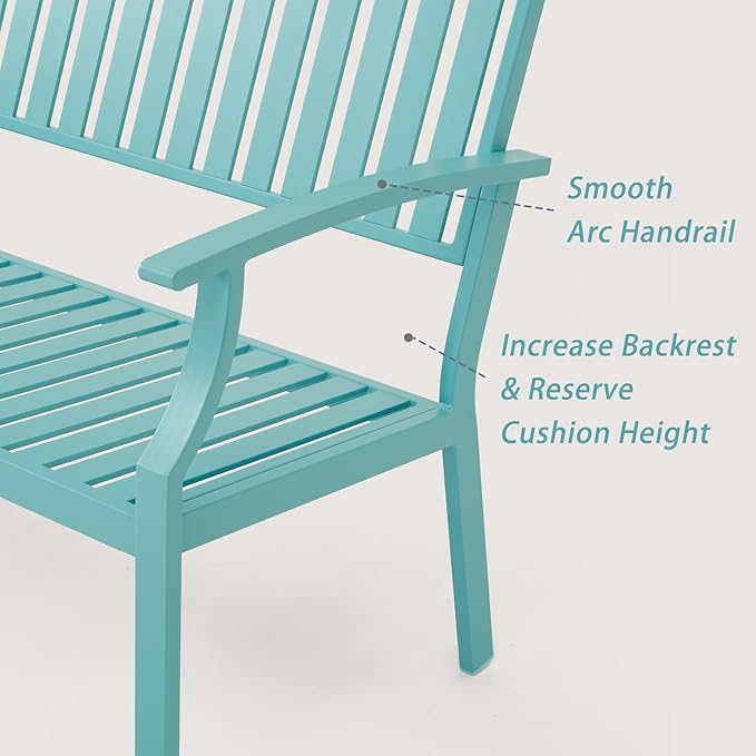 Outdoor Bench Weatherproof Aluminum Patio Garden Bench, Patio Loveseat for Porch Garden Lawn Backyard Park Balcony(Light Blue, 1PC)