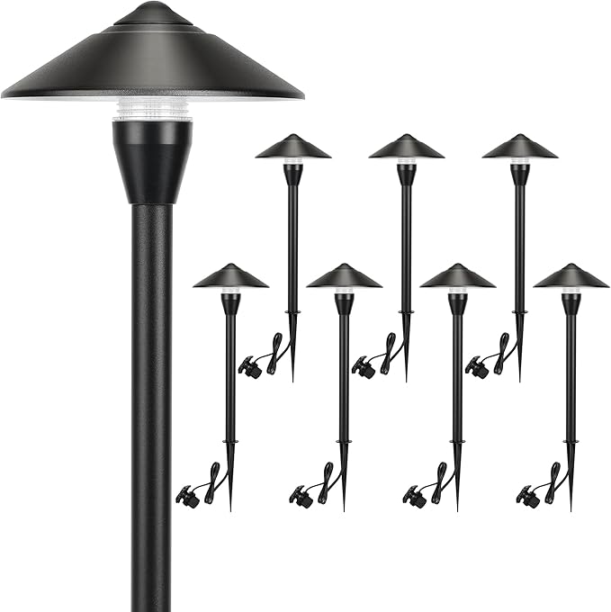 LUTEC 12V Low Voltage Pathway Lights, Die-cast Aluminum Pathway Lights with Connectors，IP65 Waterproof Outdoor Landscape Lighting, 3W 240LM Warm White 3000K for Path, Yard, Garden, 8 Pack
