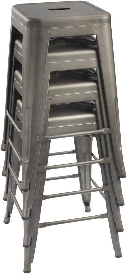 Devoko Metal Bar Stools 24" Indoor Outdoor Stackable Barstools Modern Style Industrial Vintage Counter Bar Stools Set of 4 (24 inch, Gun)